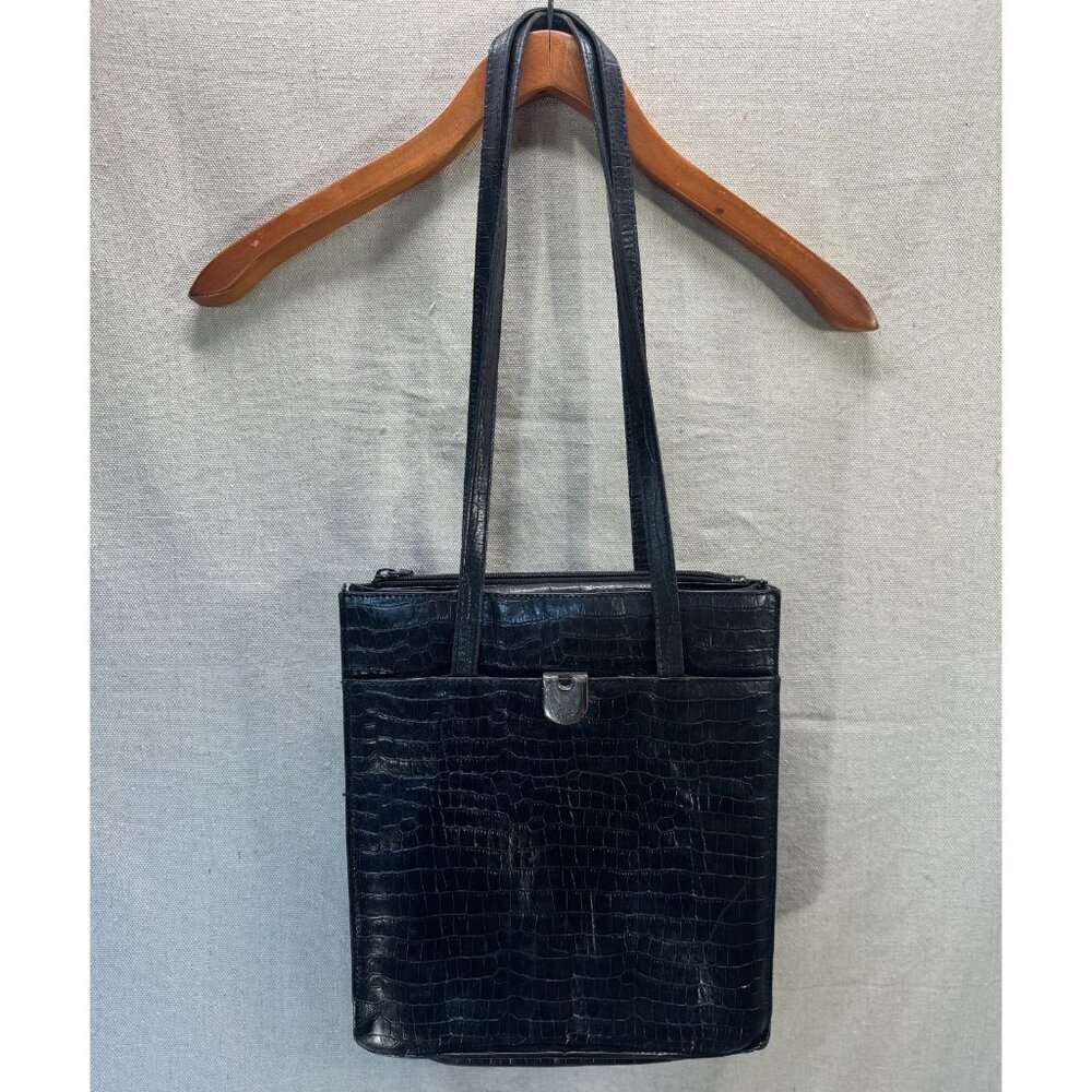 David Dart Black Croc-Embossed Shoulder Tote